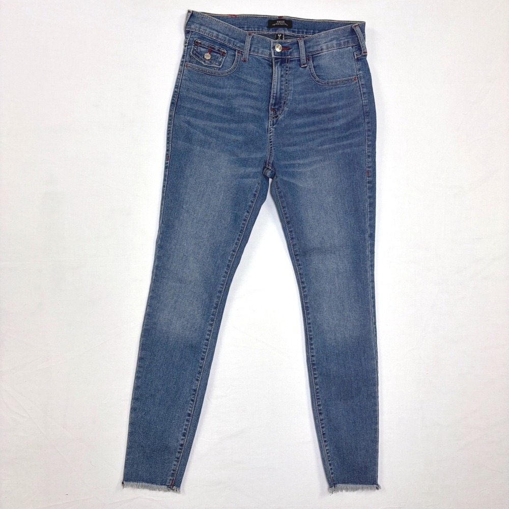 True Religion Halle High Rise Super Skinny Jeans Blue Raw Hem 28 Y2K Grunge